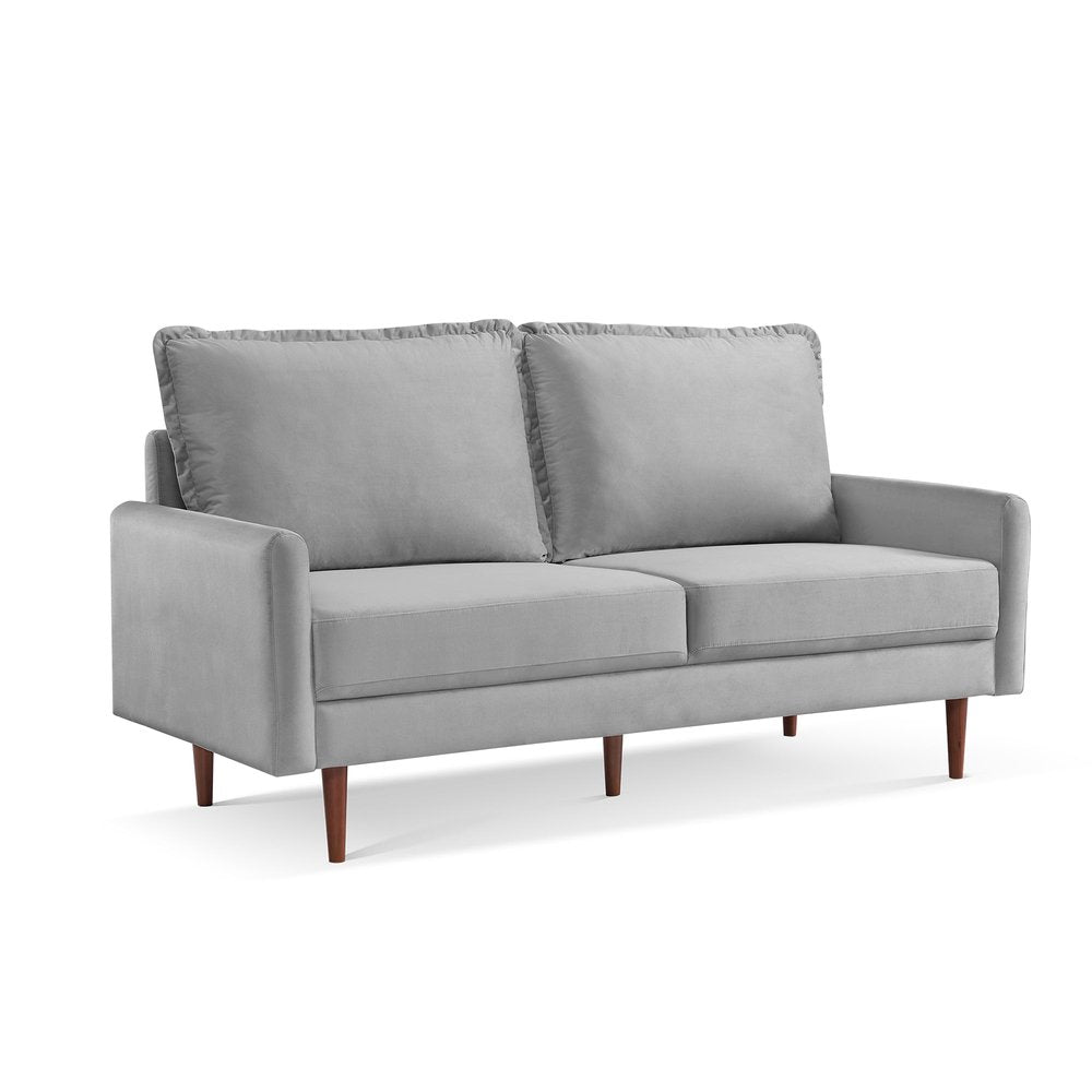 Gray Velvet Sofa with Dark Brown Legs - 69-inch
