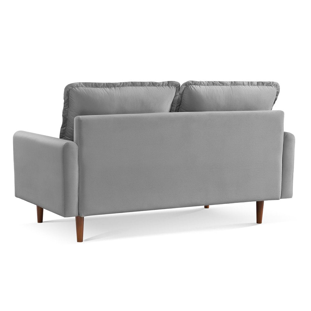 Gray Velvet Sofa with Dark Brown Legs - 69-inch