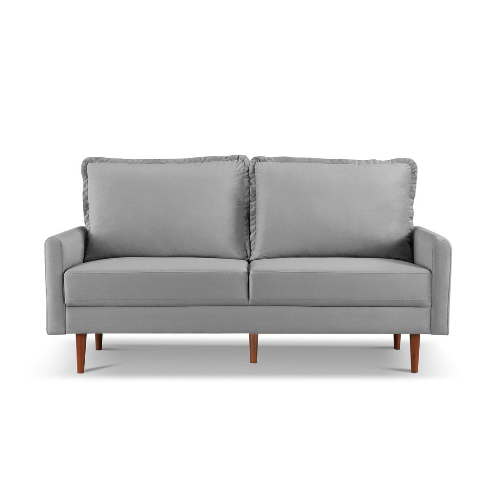 Gray Velvet Sofa with Dark Brown Legs - 69-inch