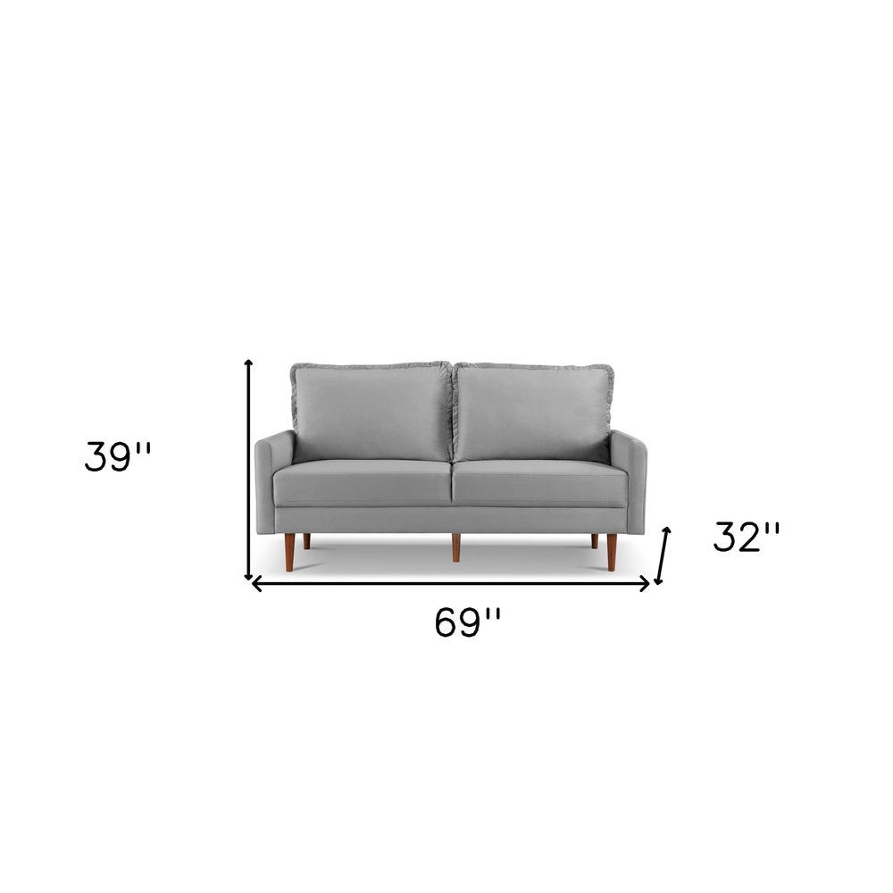 Gray Velvet Sofa with Dark Brown Legs - 69-inch