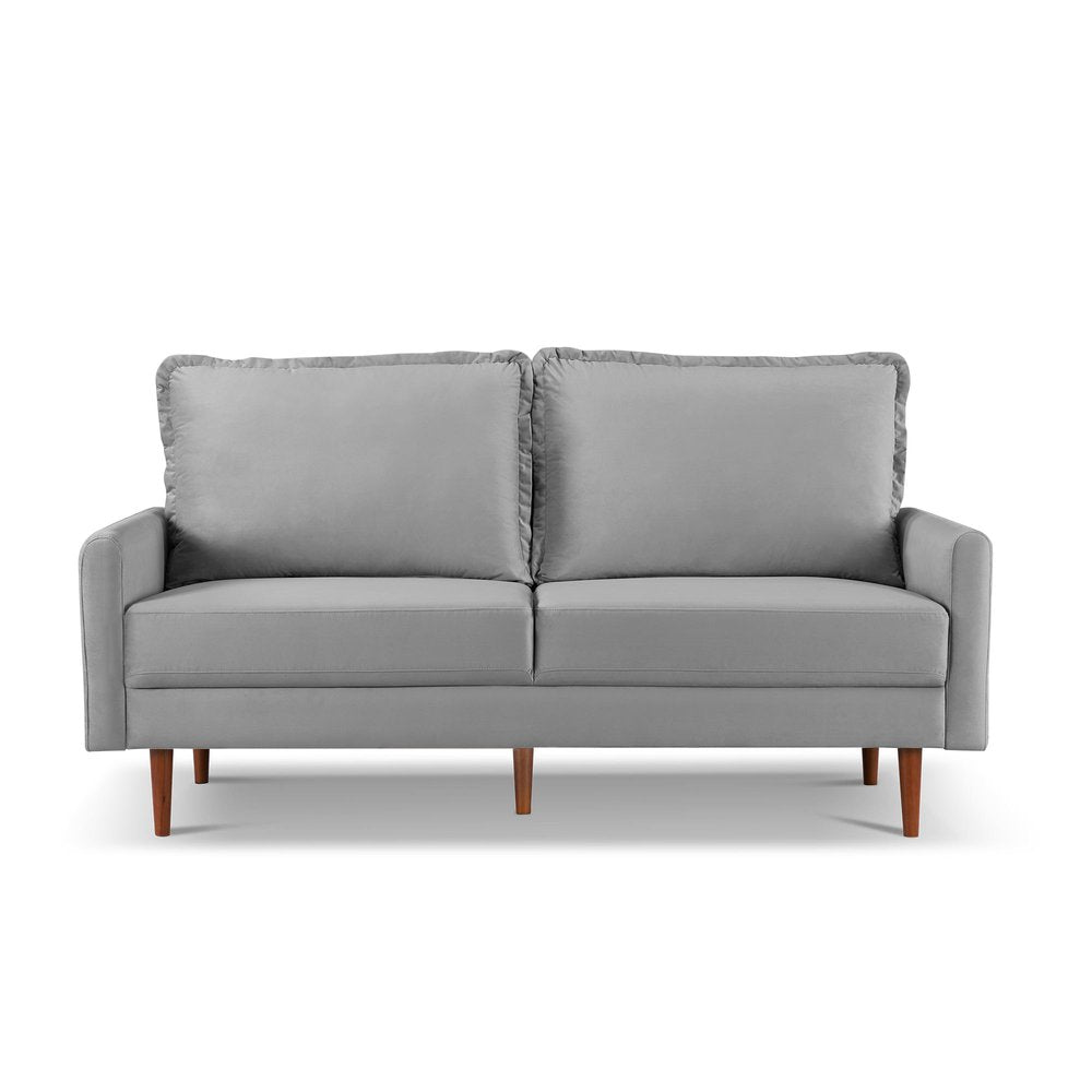 Gray Velvet Sofa with Dark Brown Legs - 69-inch