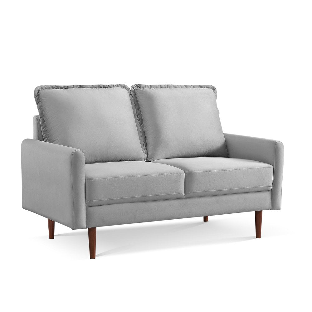 Gray and Dark Brown Velvet Loveseat - 57-inch