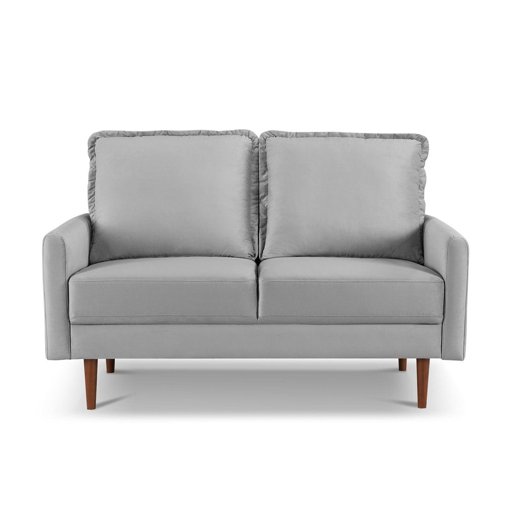 Gray and Dark Brown Velvet Loveseat - 57-inch
