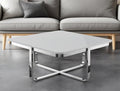 Light Gray and Silver Metallic Wood and Stainless Steel Square Coffee Table