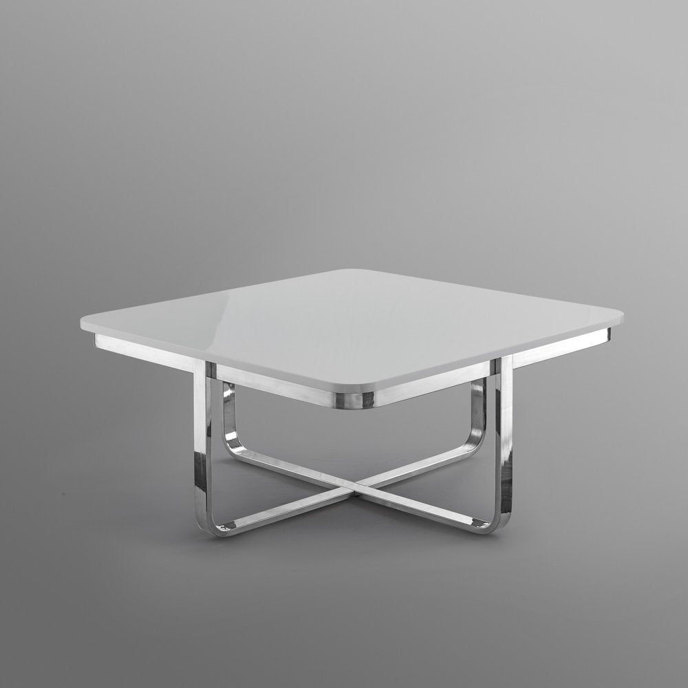 Light Gray and Silver Metallic Wood and Stainless Steel Square Coffee Table