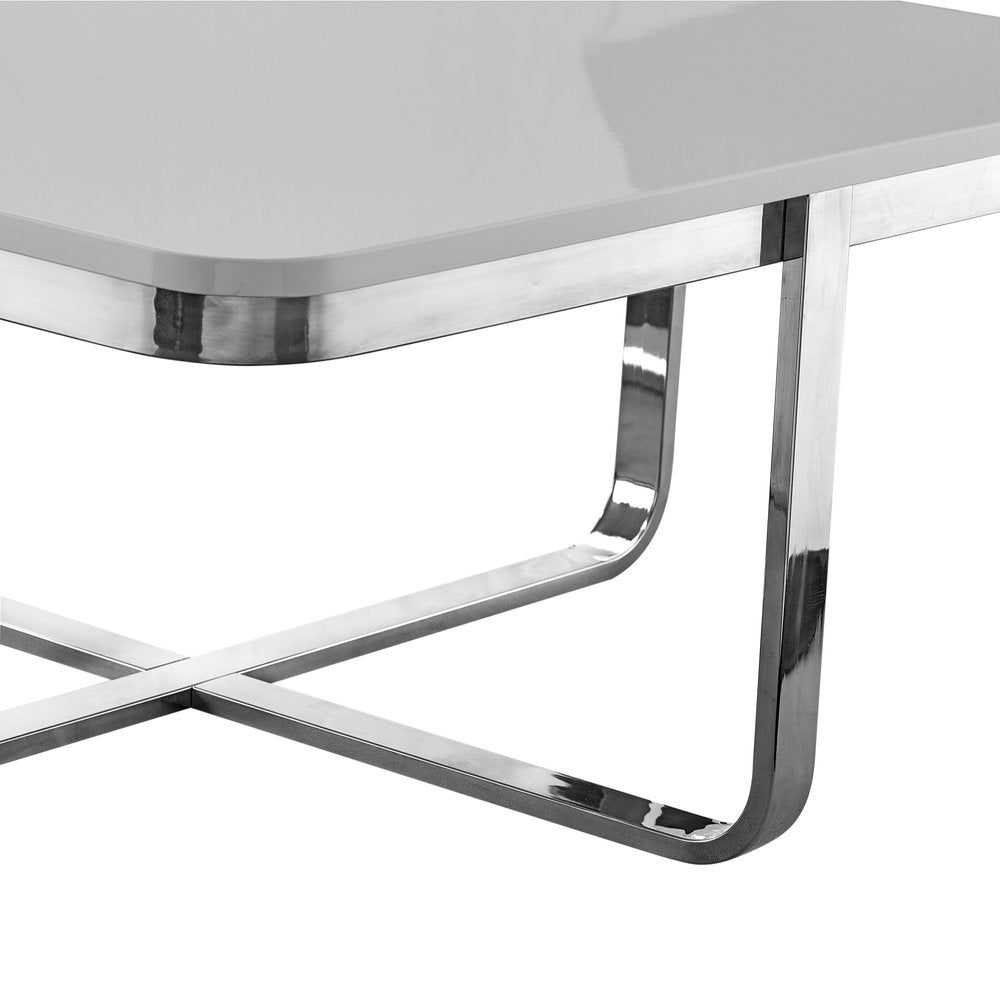 Light Gray and Silver Metallic Wood and Stainless Steel Square Coffee Table