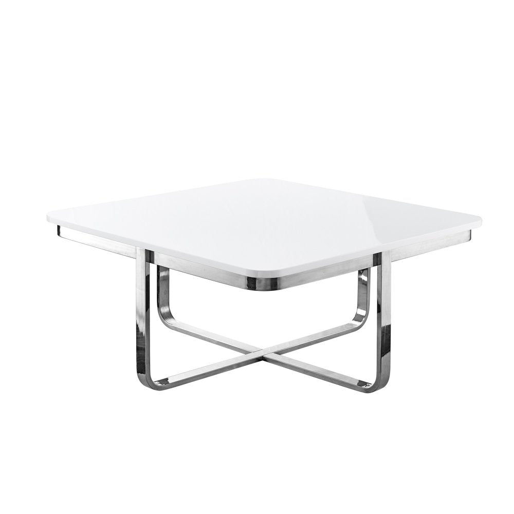 Light Gray and Silver Metallic Wood and Stainless Steel Square Coffee Table