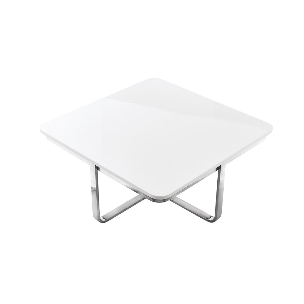 Light Gray and Silver Metallic Wood and Stainless Steel Square Coffee Table