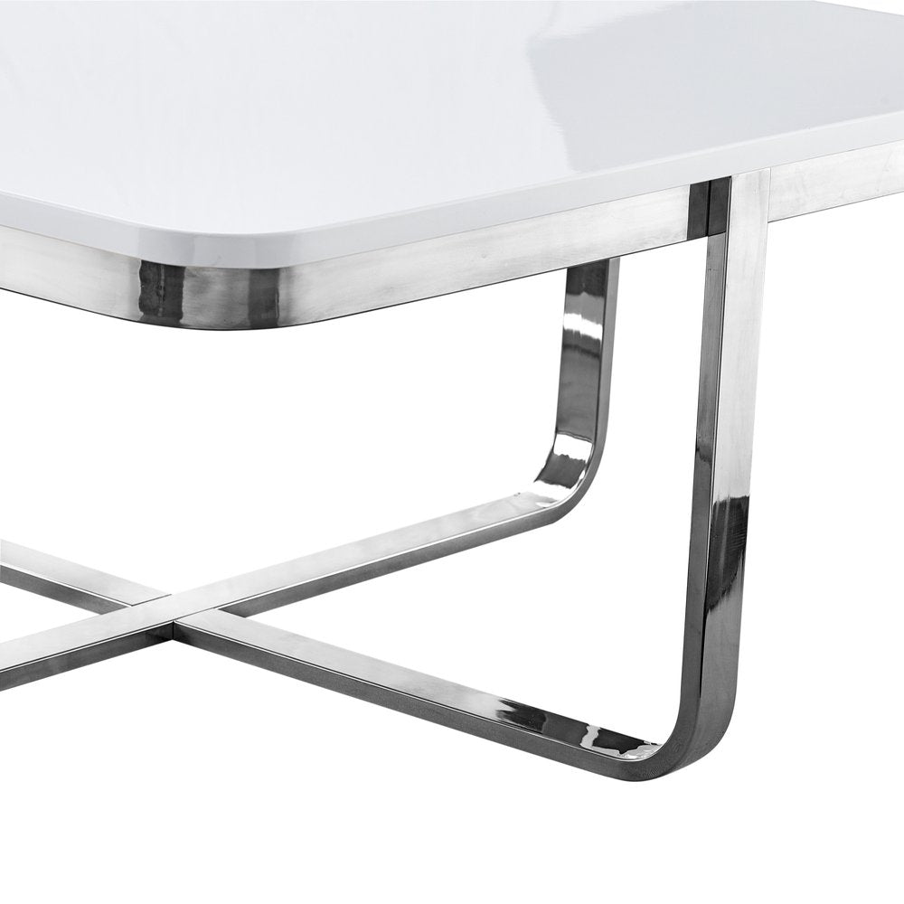 Light Gray and Silver Metallic Wood and Stainless Steel Square Coffee Table