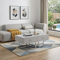 Light Gray and Silver Metallic Stainless Steel Coffee Table with Two Drawers
