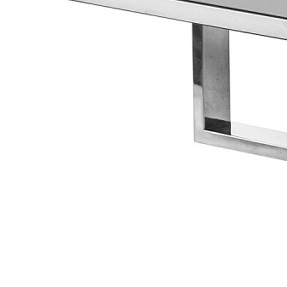 Light Gray and Silver Metallic Stainless Steel Coffee Table with Two Drawers