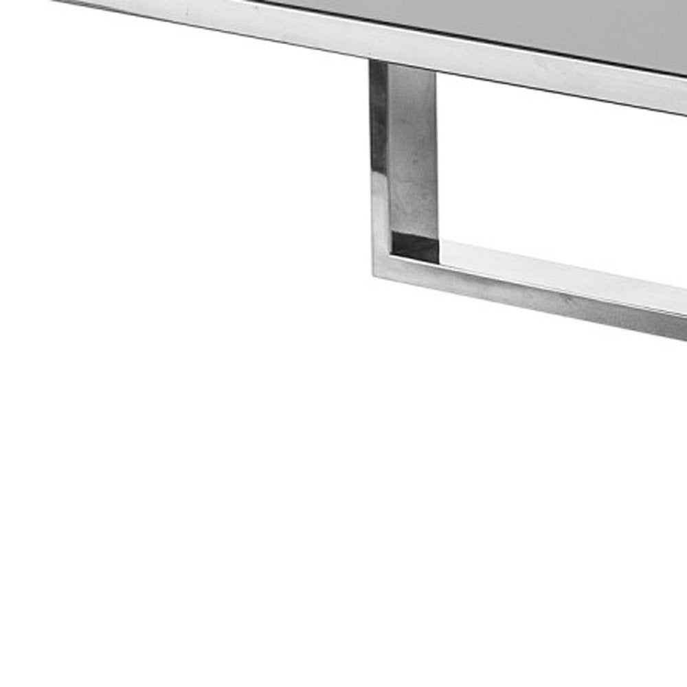 Light Gray and Silver Metallic Stainless Steel Coffee Table with Two Drawers