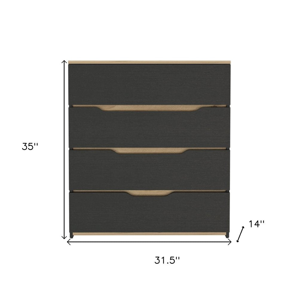 Natural and Black Four Drawer Dresser - 32-inch