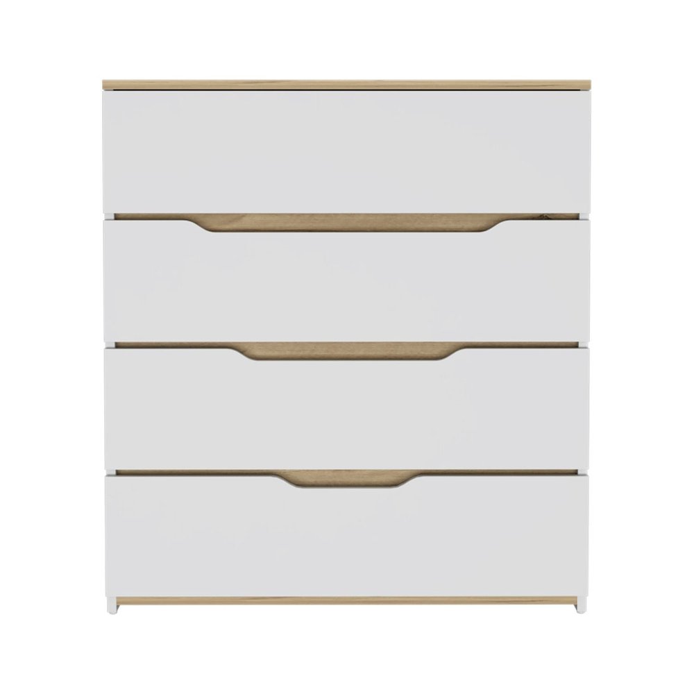 White and Natural Wood Four Drawer Dresser - 32-inch