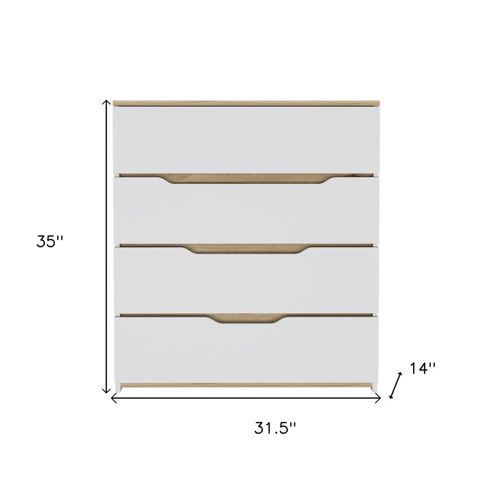 White and Natural Wood Four Drawer Dresser - 32-inch