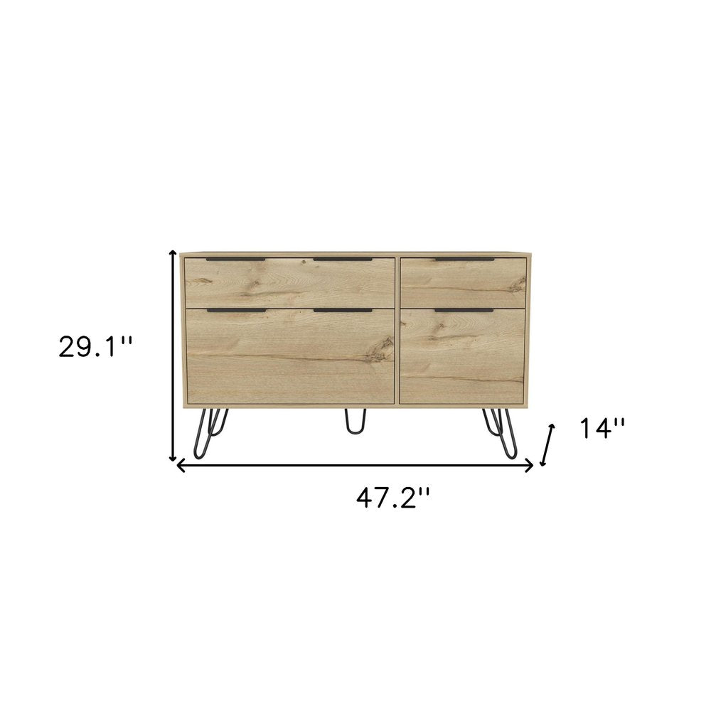 Natural Wood Four Drawer Double Dresser - 47-inch