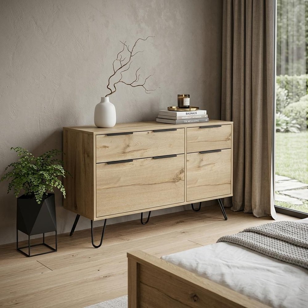 Natural Wood Four Drawer Double Dresser - 47-inch