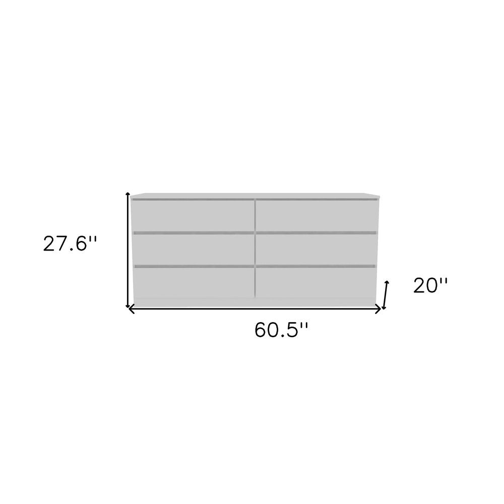 White Wood Six Drawer Double Dresser - 61-inch