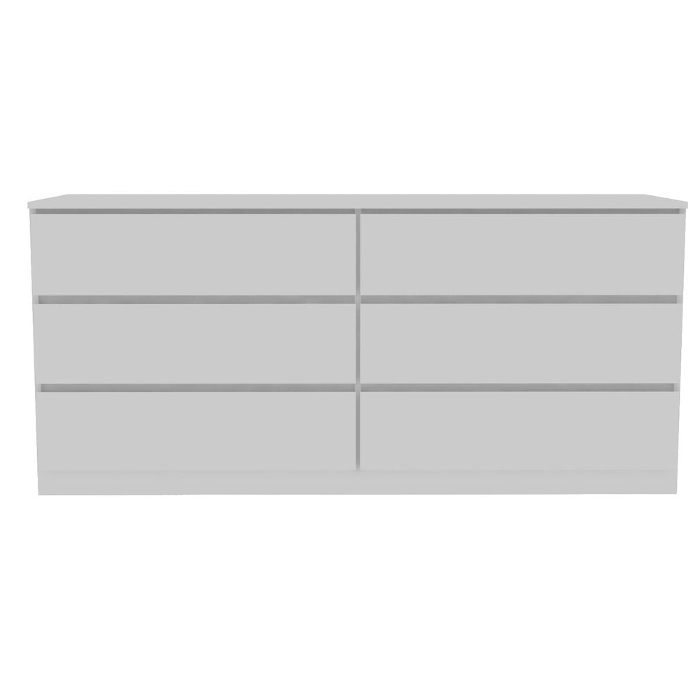 White Wood Six Drawer Double Dresser - 61-inch