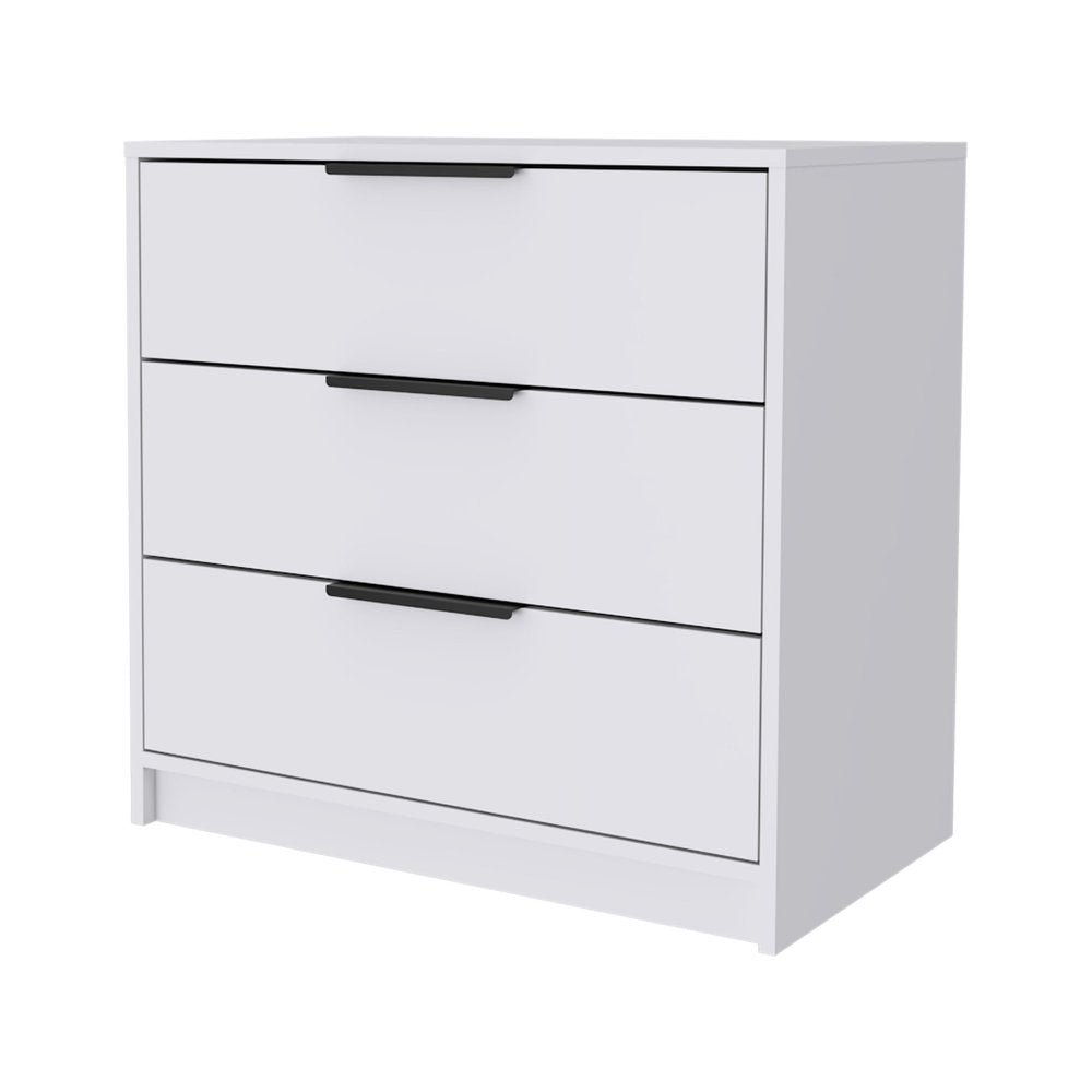 White Wood Three Drawer Dresser - 28-inch