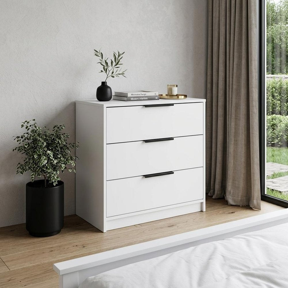 White Wood Three Drawer Dresser - 28-inch