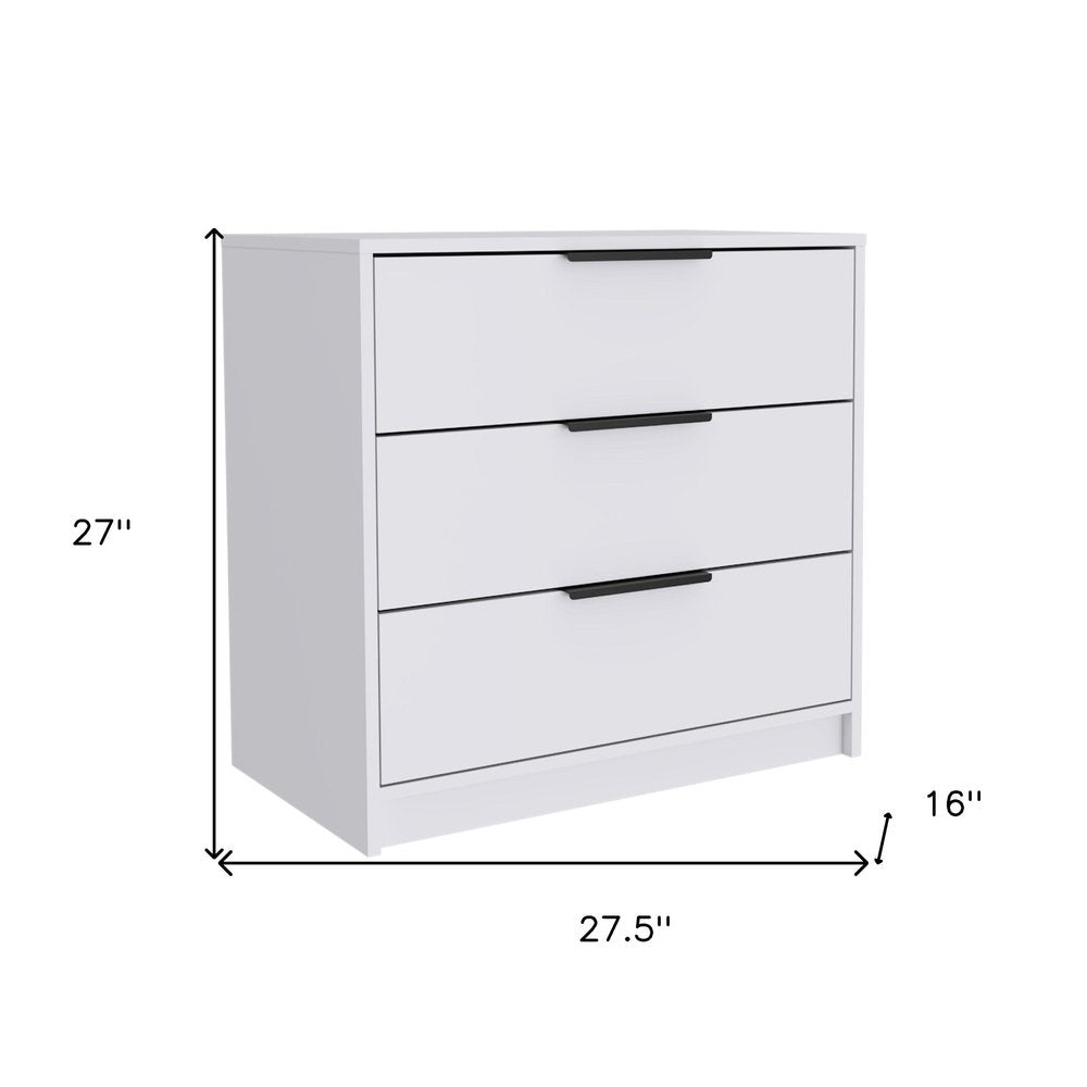 White Wood Three Drawer Dresser - 28-inch