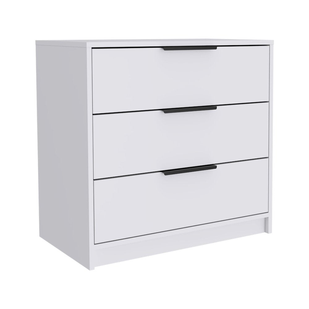 White Wood Three Drawer Dresser - 28-inch