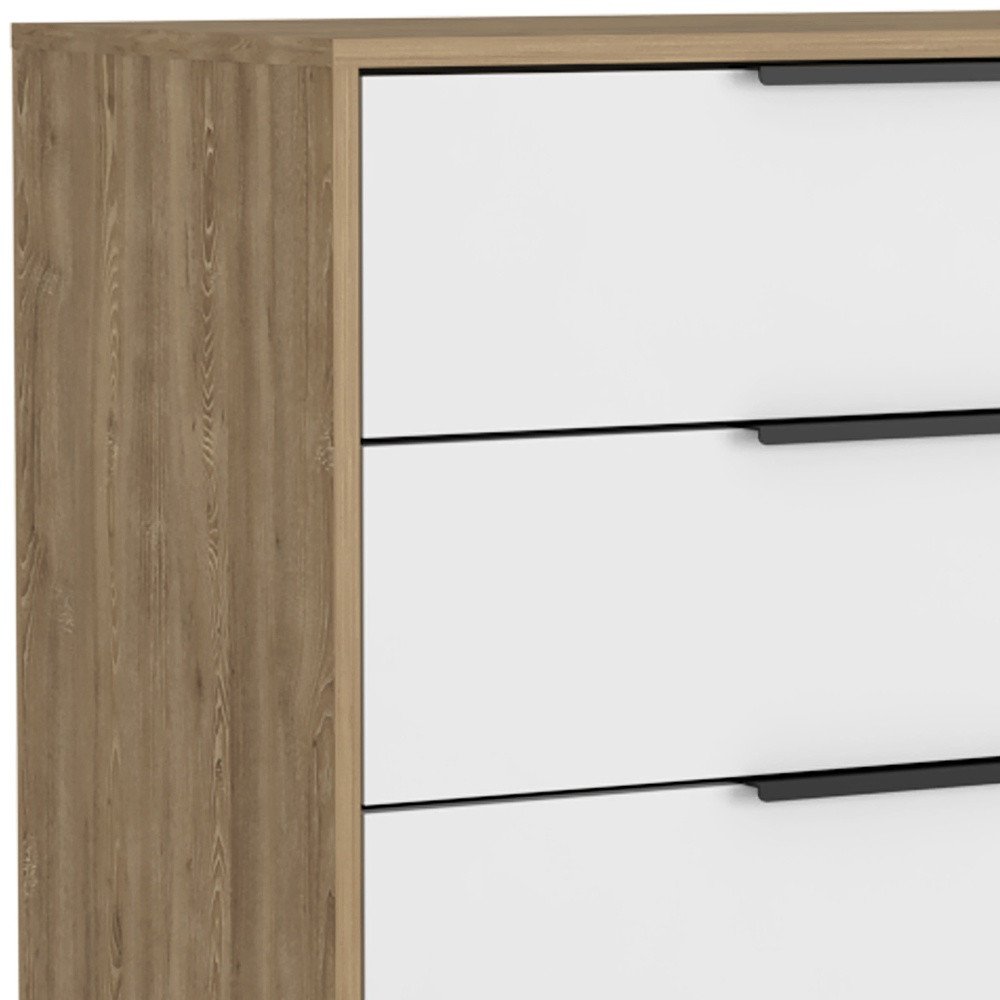 White and Natural Wood Three Drawer Dresser - 28-inch