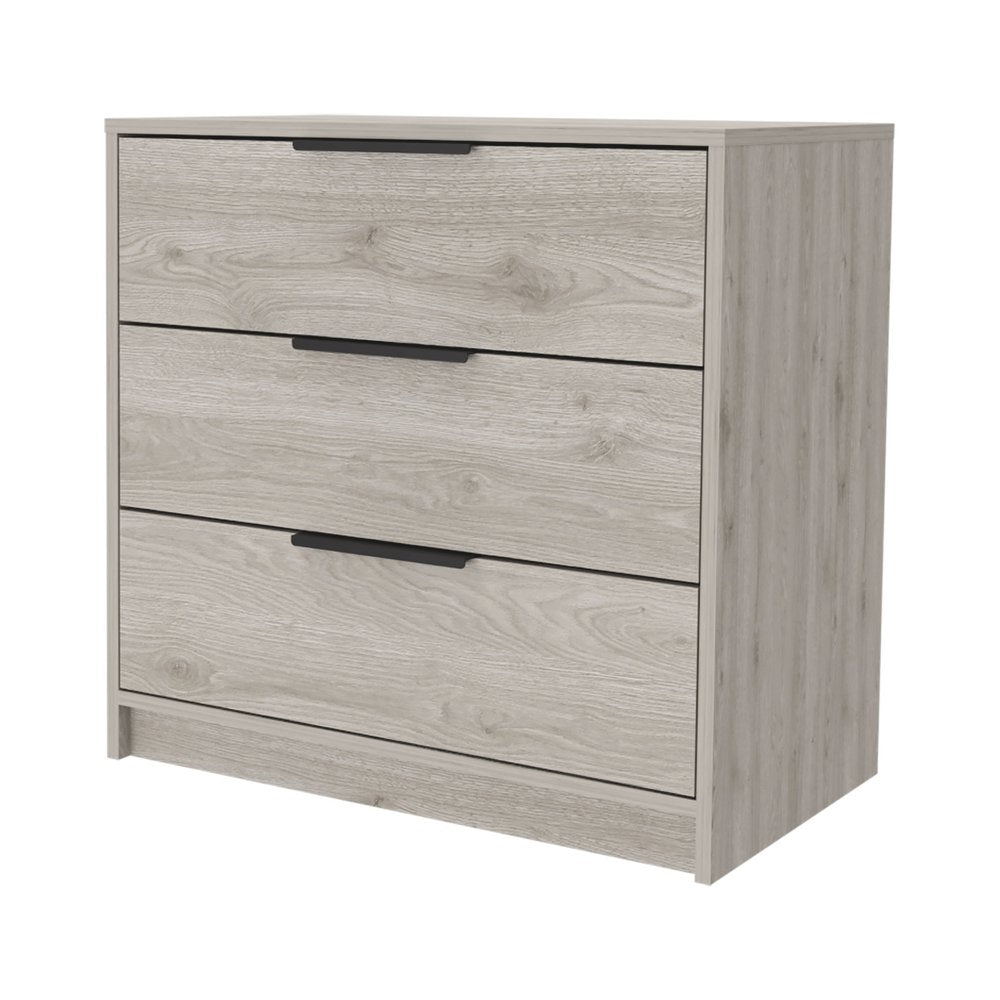 Light Gray Wood Three Drawer Dresser - 28-inch