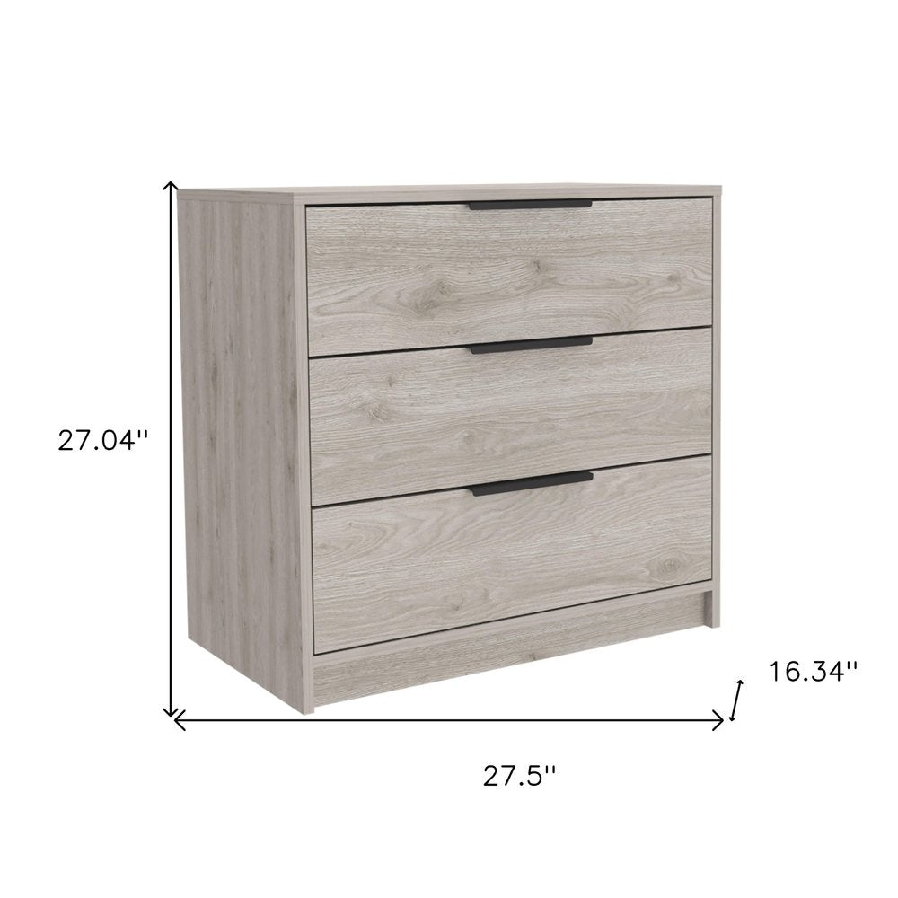 Light Gray Wood Three Drawer Dresser - 28-inch