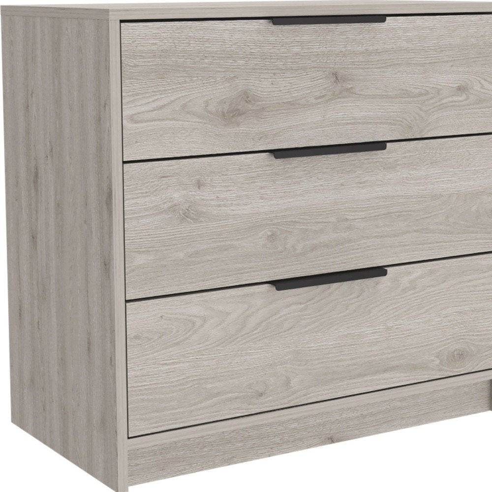 Light Gray Wood Three Drawer Dresser - 28-inch