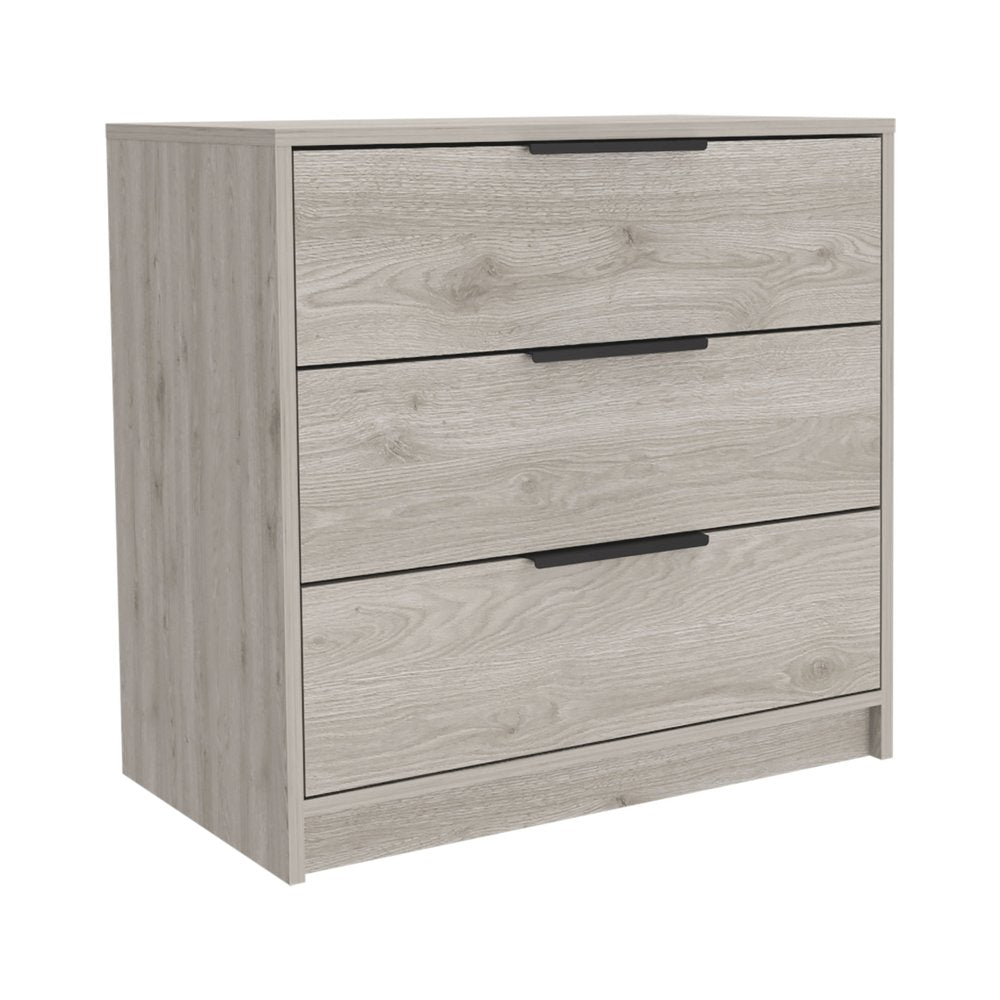 Light Gray Wood Three Drawer Dresser - 28-inch