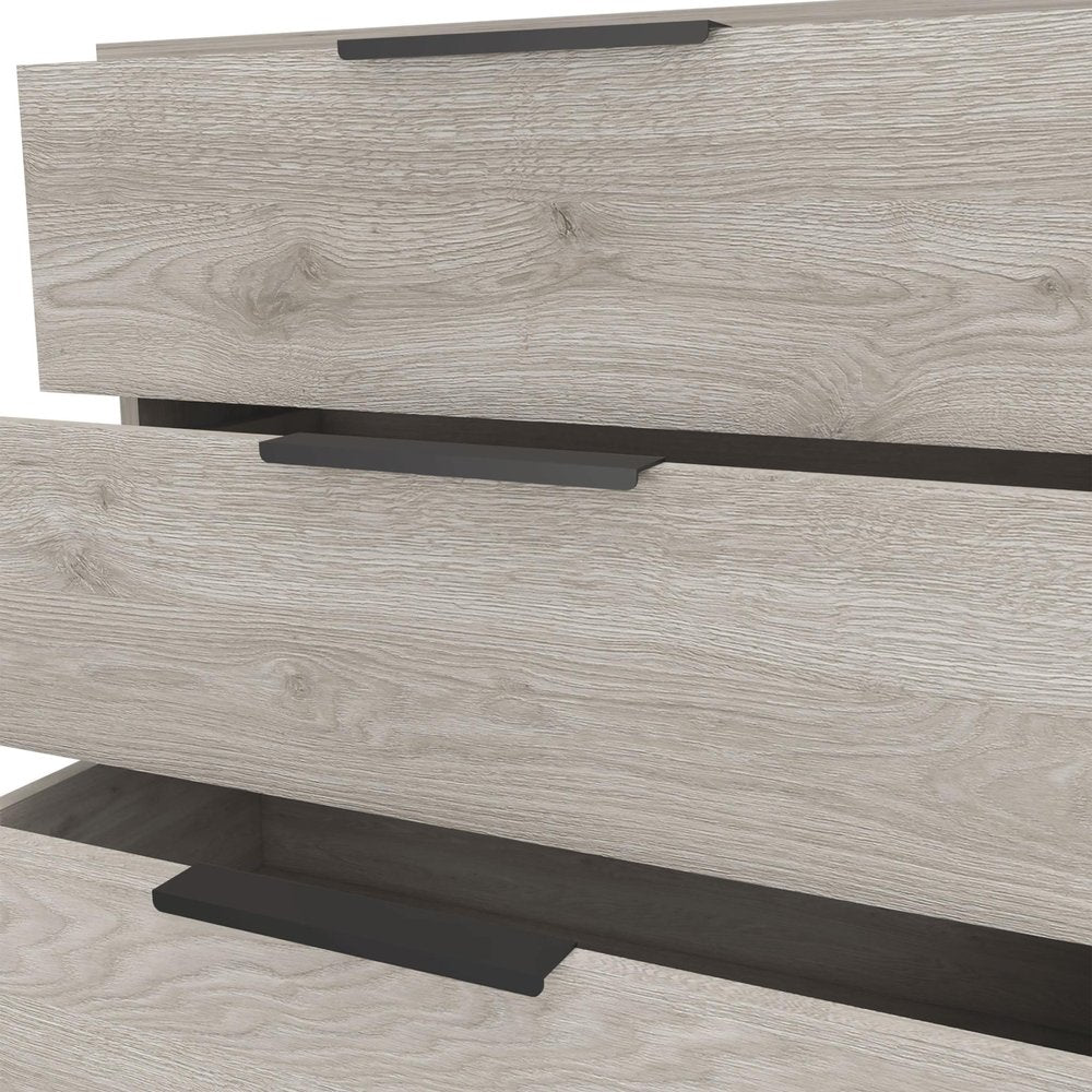 Light Gray Wood Three Drawer Dresser - 28-inch