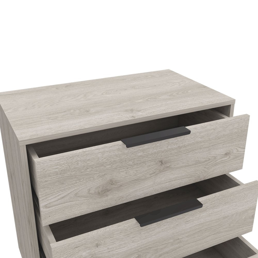 Light Gray Wood Three Drawer Dresser - 28-inch