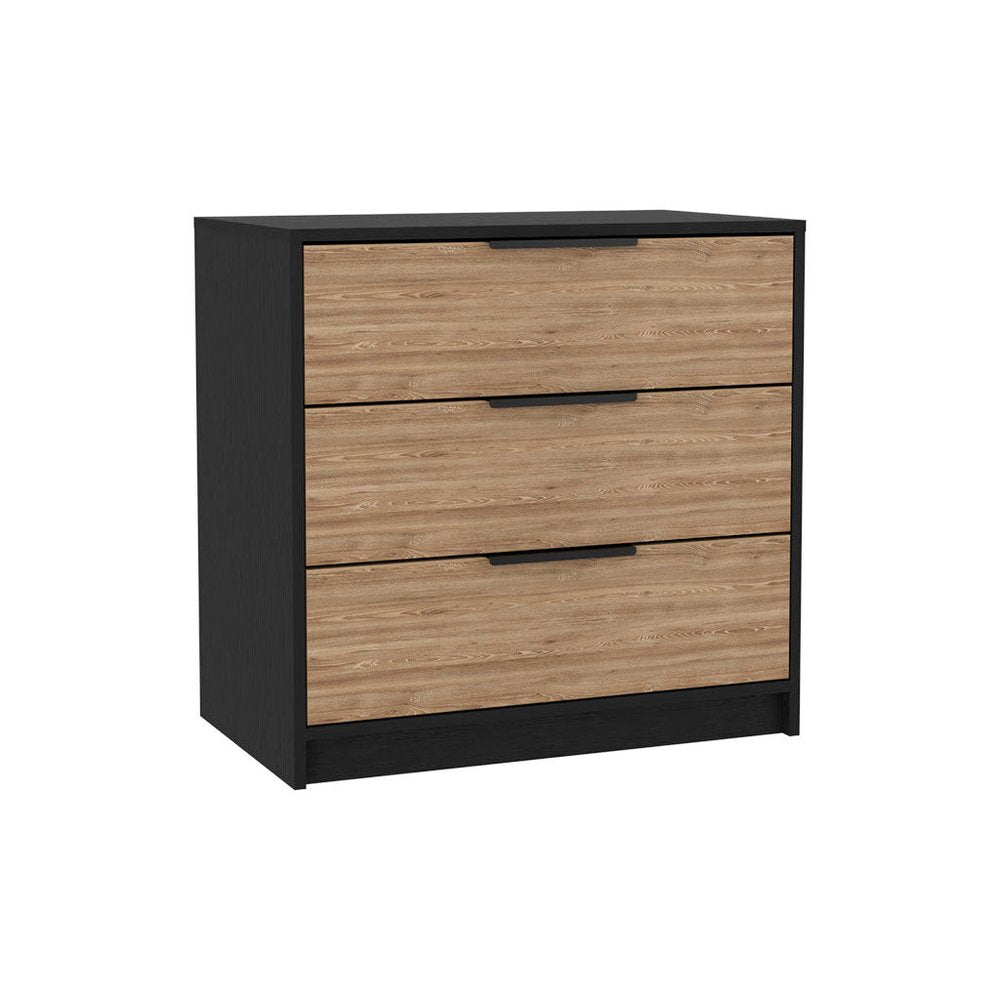 Natural and Black Wood Three Drawer Dresser - 28-inch