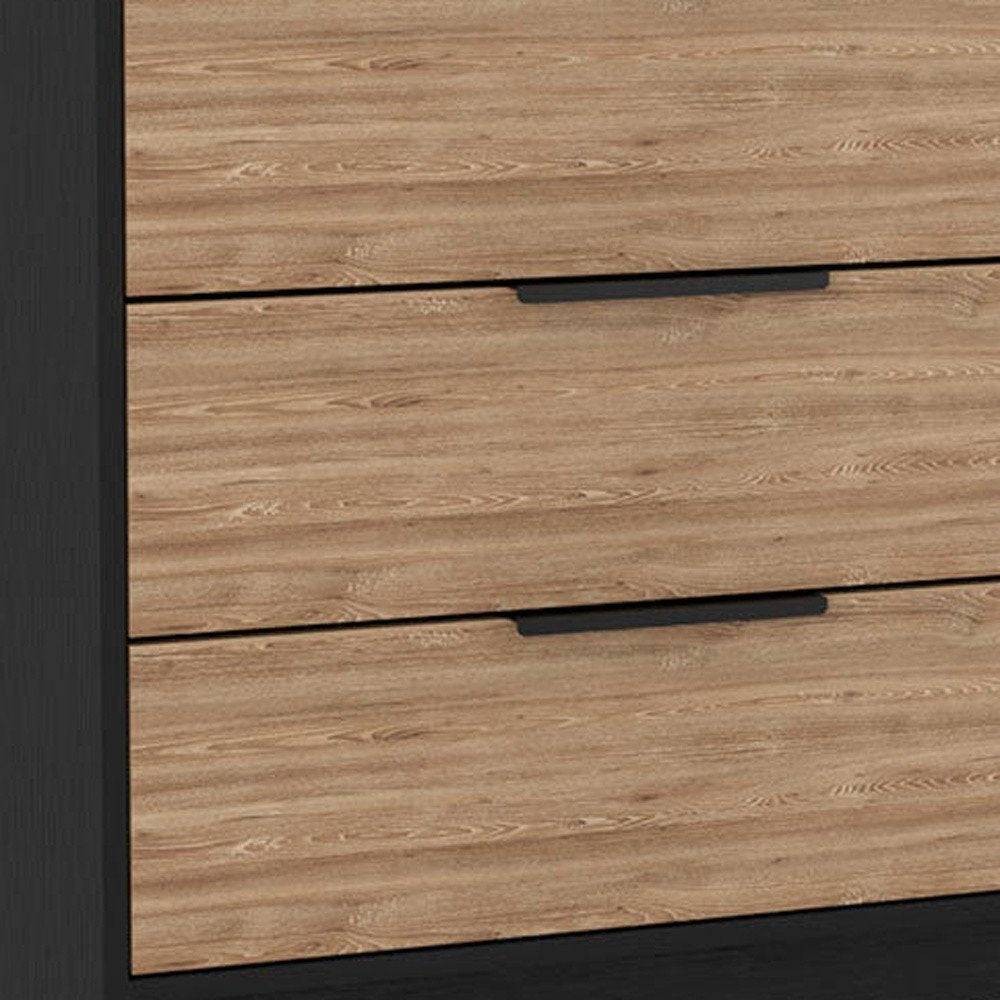 Natural and Black Wood Three Drawer Dresser - 28-inch