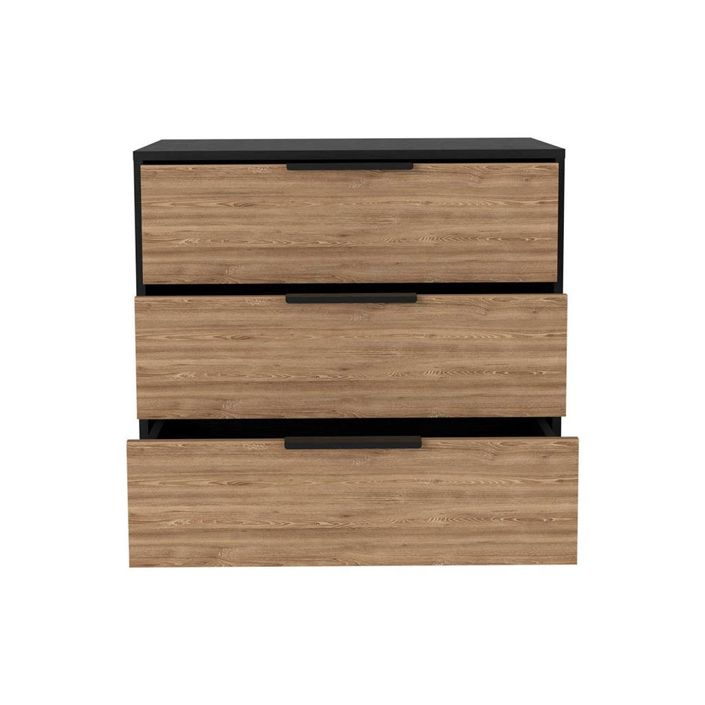 Natural and Black Wood Three Drawer Dresser - 28-inch