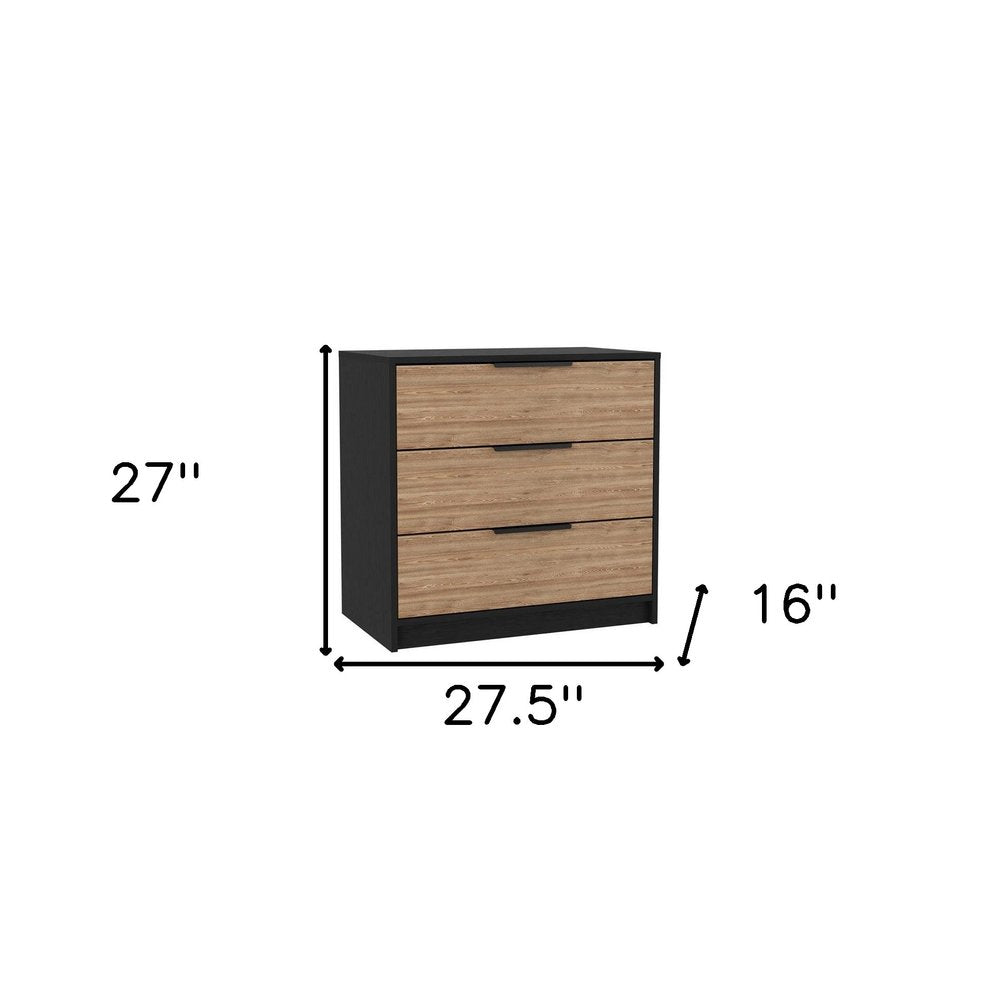 Natural and Black Wood Three Drawer Dresser - 28-inch