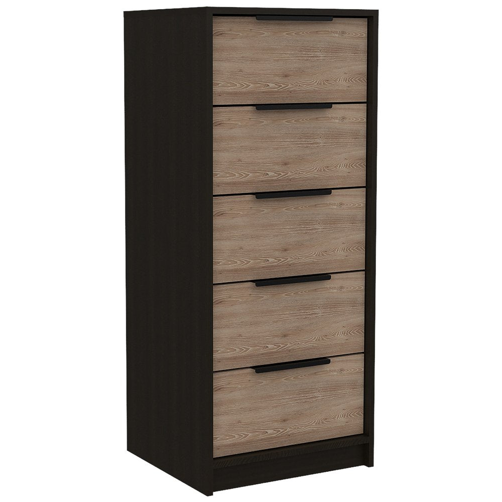 Brown and Black Five Drawer Standard Chest - 18-inch