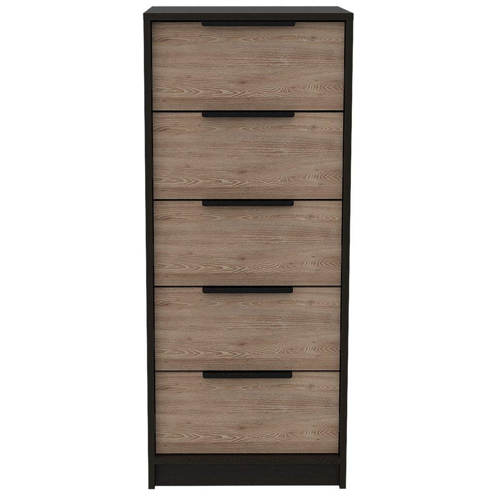 Brown and Black Five Drawer Standard Chest - 18-inch