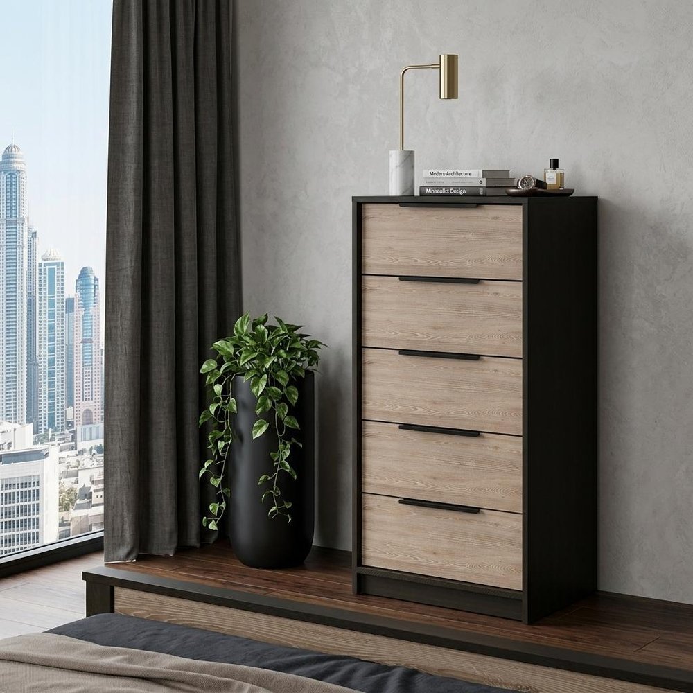 Brown and Black Five Drawer Standard Chest - 18-inch