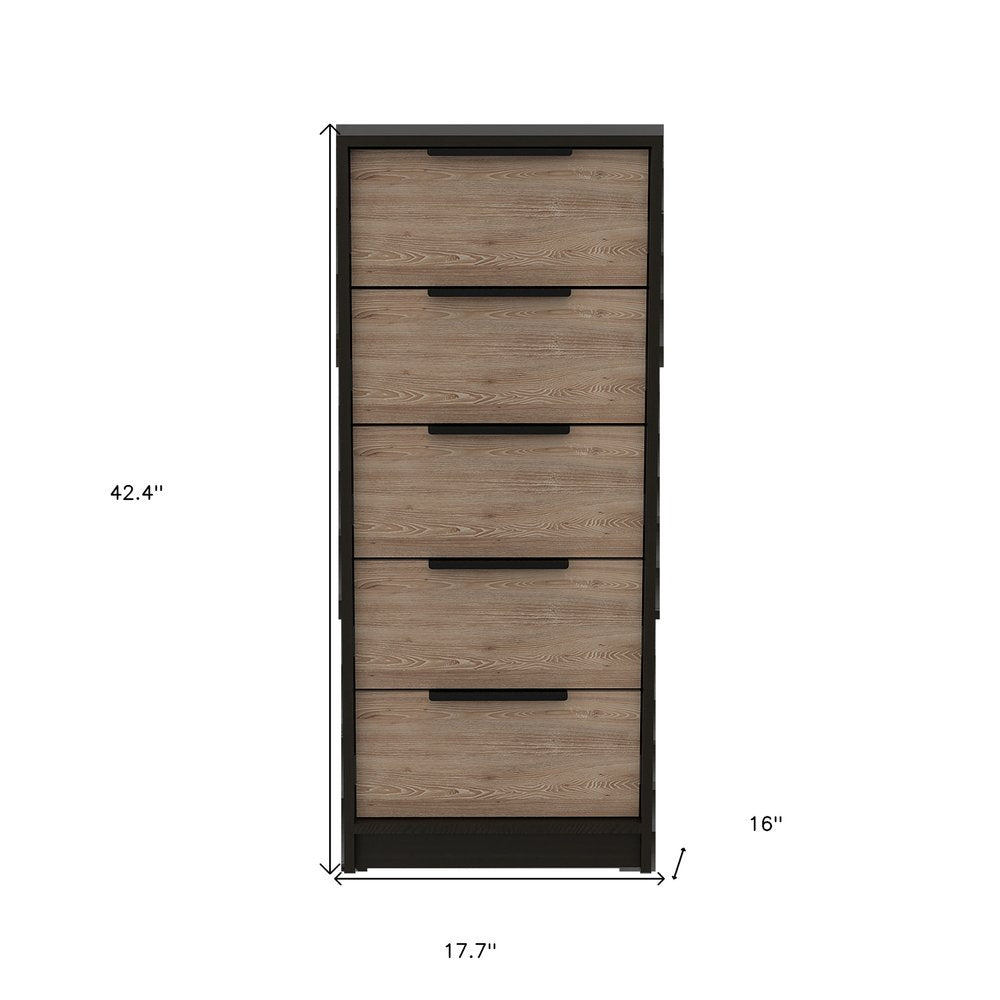 Brown and Black Five Drawer Standard Chest - 18-inch