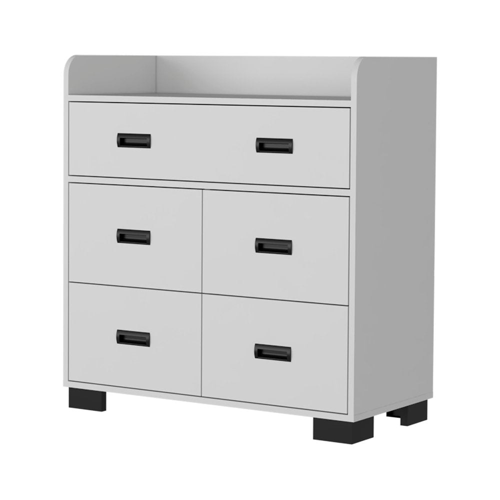White Wood Five Drawer Dresser - 34-inch