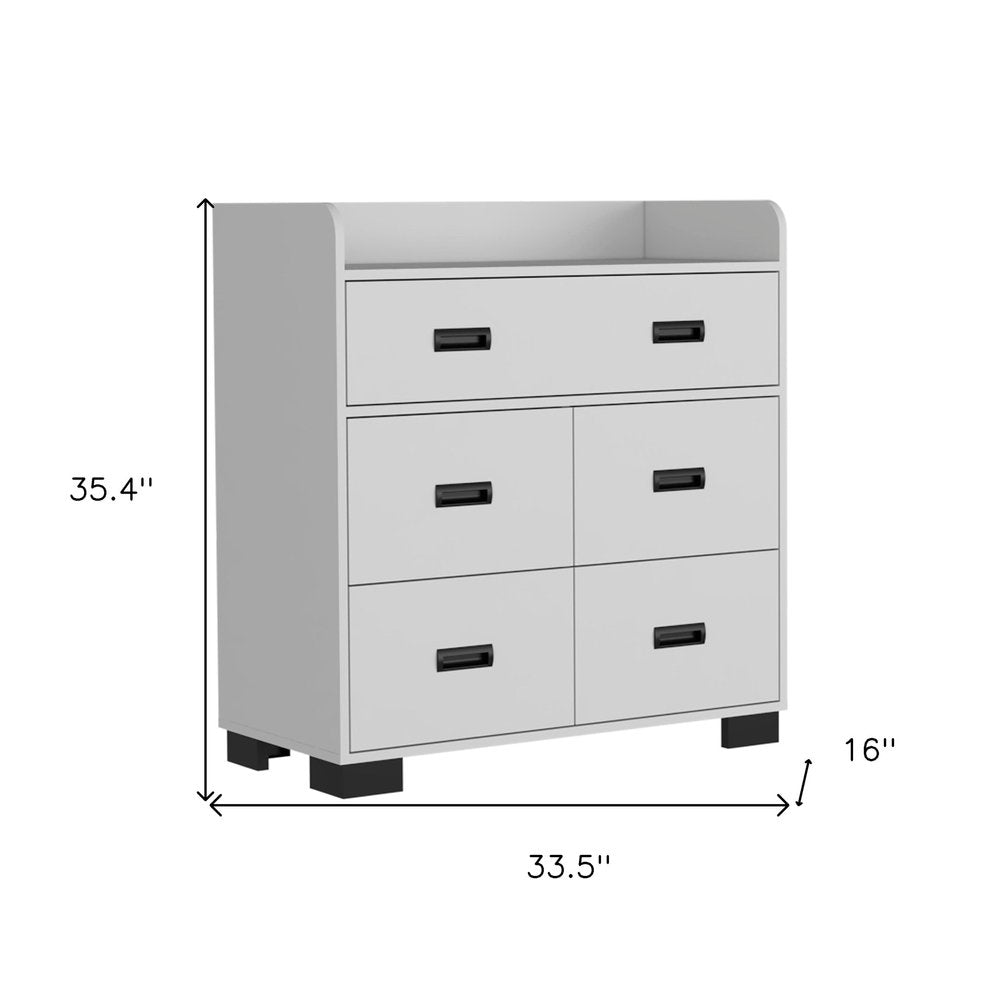 White Wood Five Drawer Dresser - 34-inch