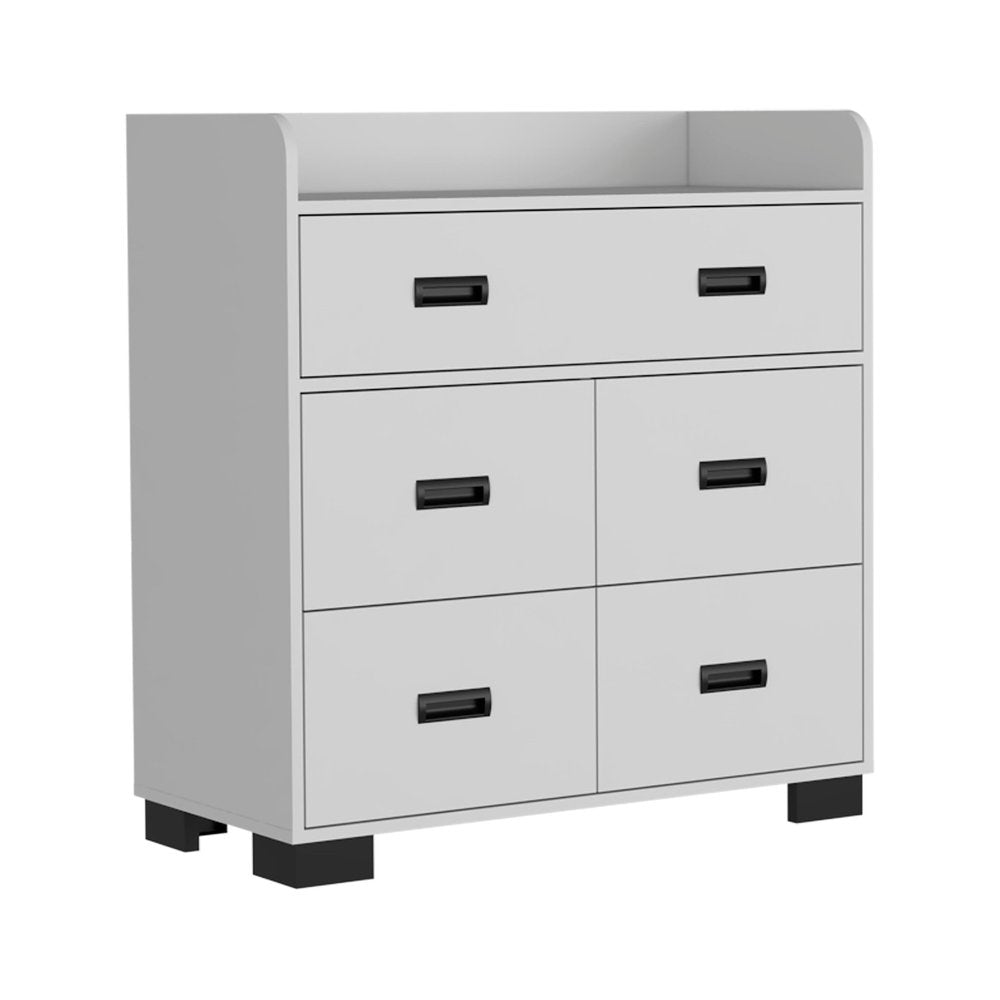 White Wood Five Drawer Dresser - 34-inch