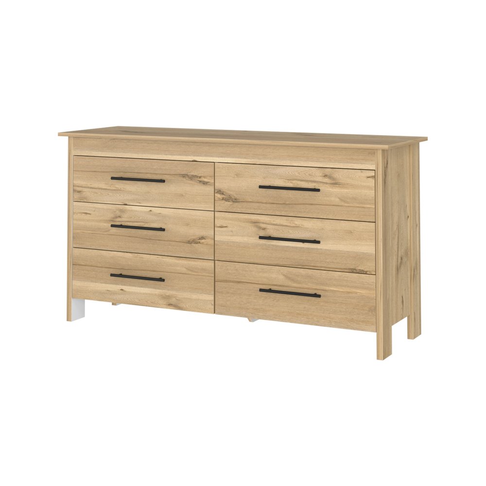 Natural Wood Six Drawer Double Dresser - 59-inch