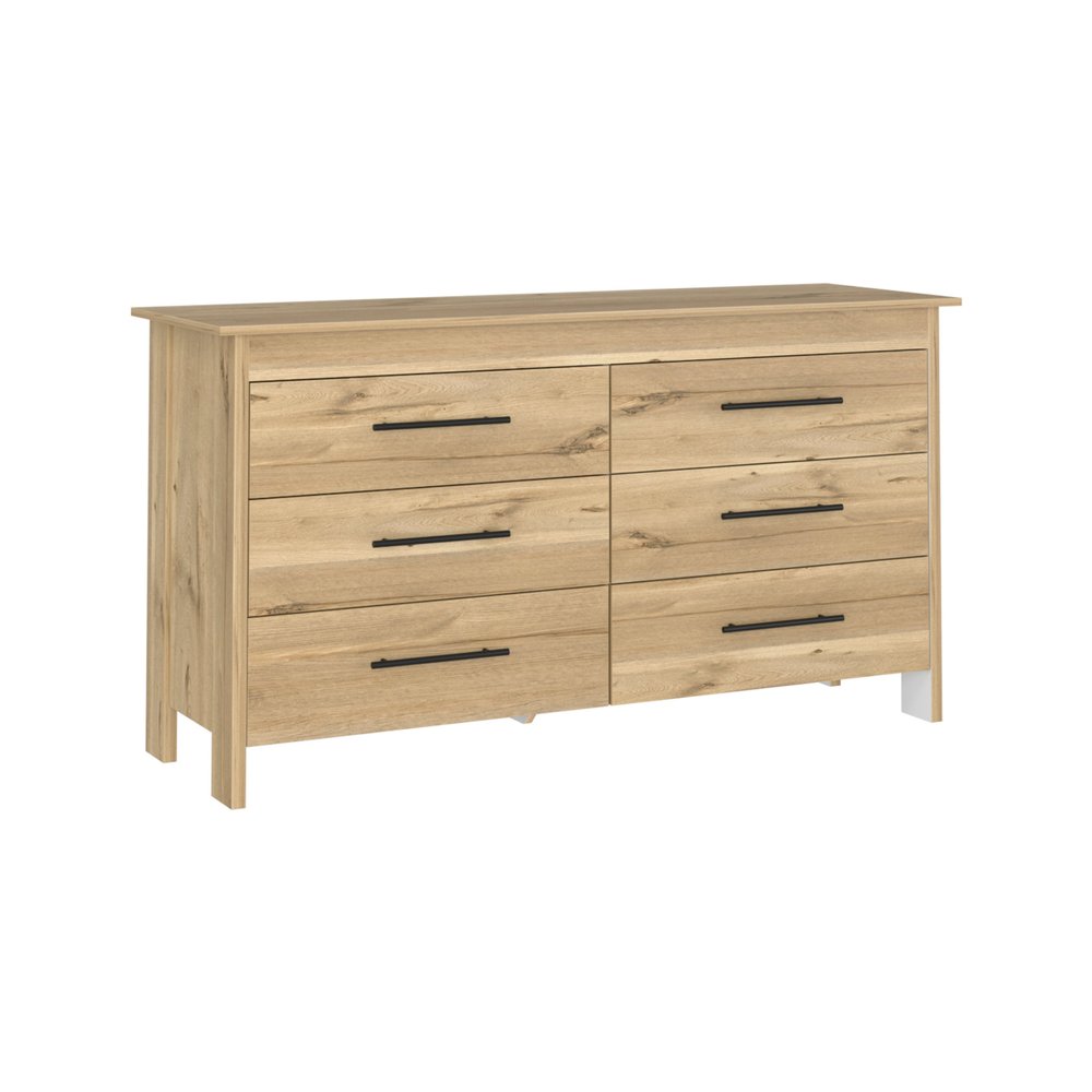 Natural Wood Six Drawer Double Dresser - 59-inch