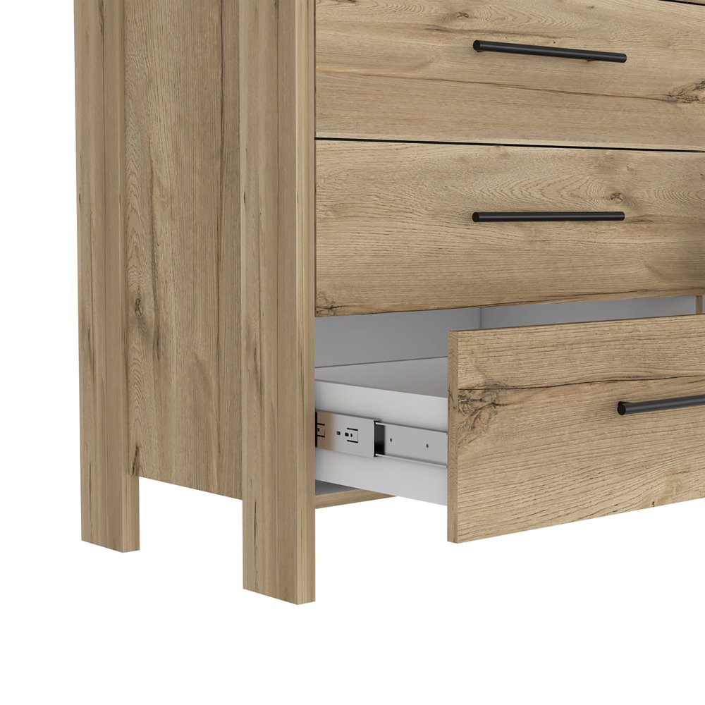 Natural Wood Six Drawer Double Dresser - 59-inch
