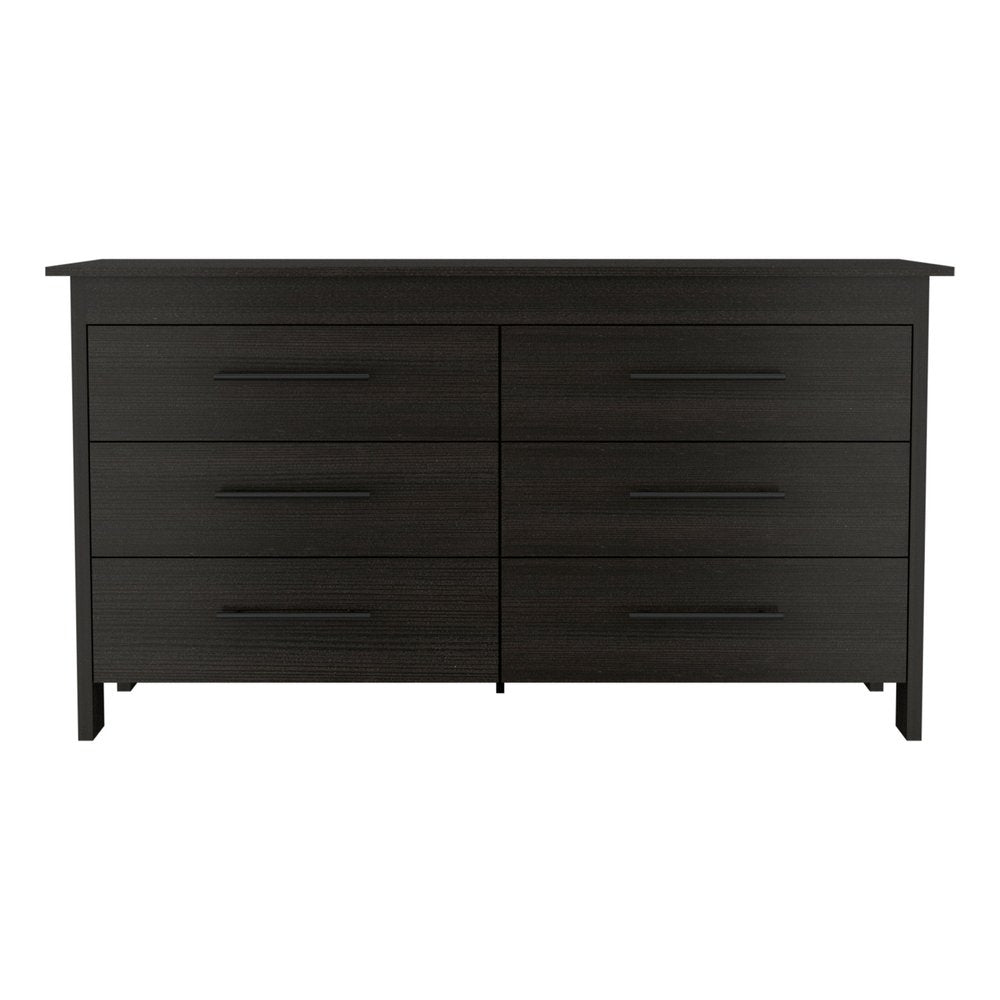 Black Wood Six Drawer Double Dresser - 59-inch