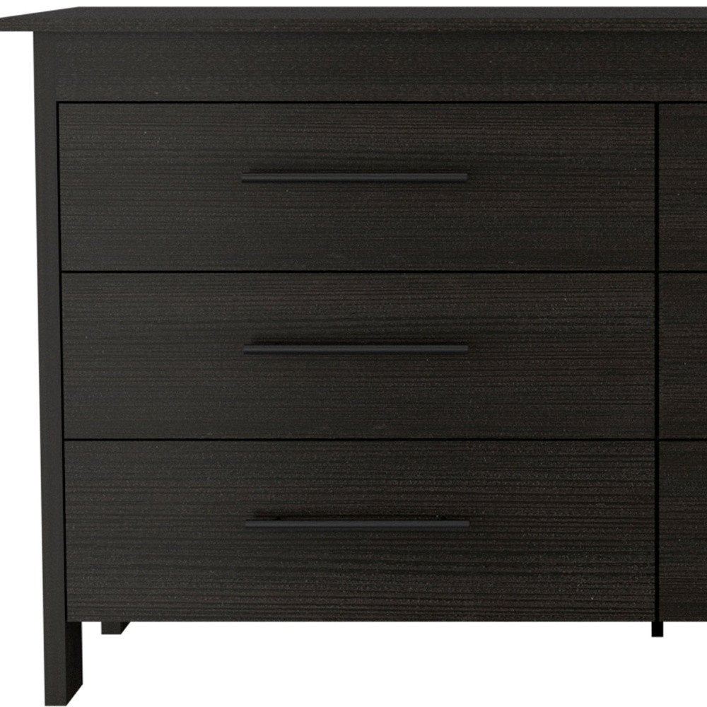 Black Wood Six Drawer Double Dresser - 59-inch